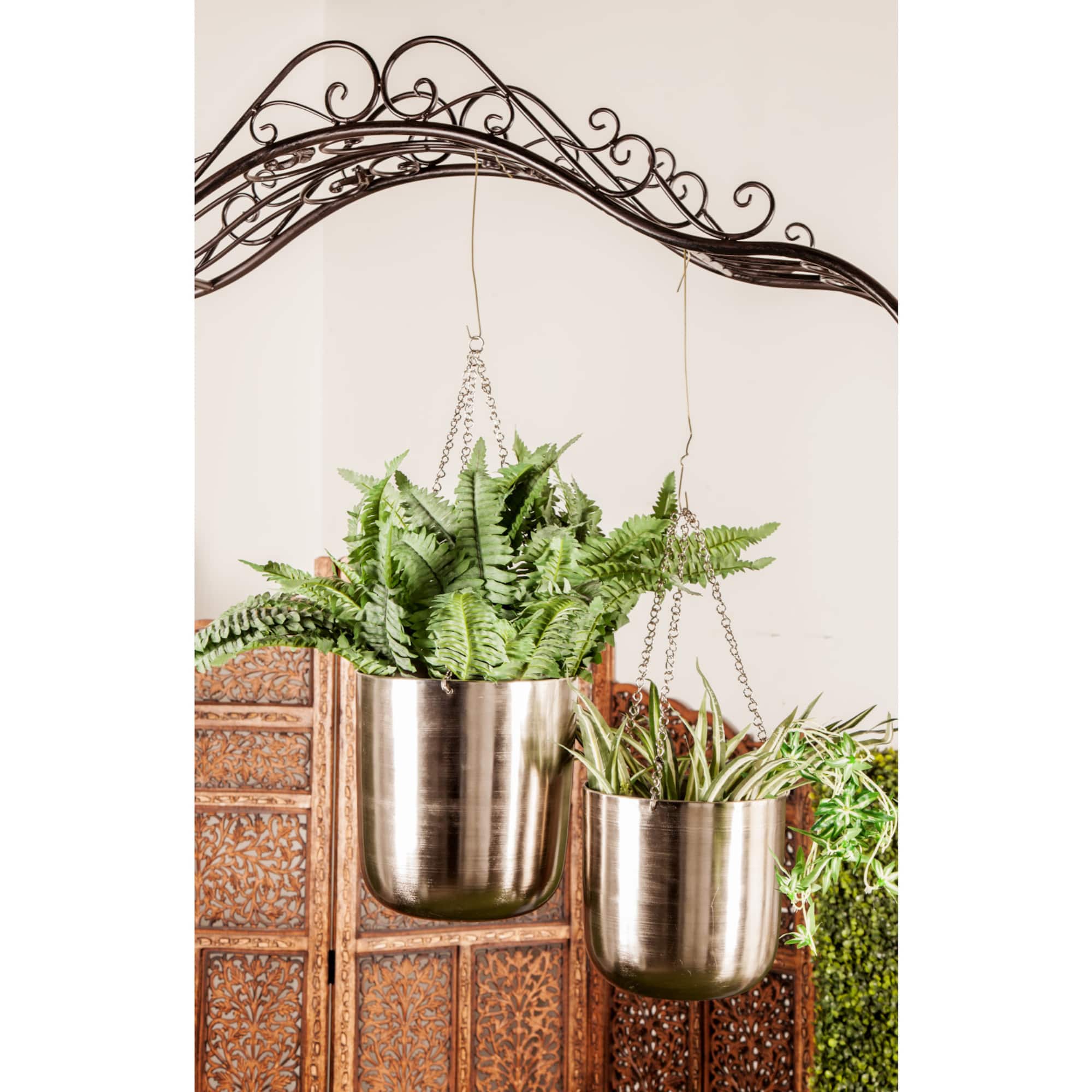 Silver Metal Glam Hanging Planter Set
